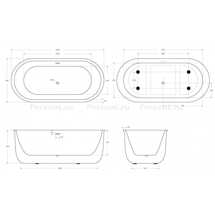 Акриловая ванна BelBagno 170х78 BB709-1700-780