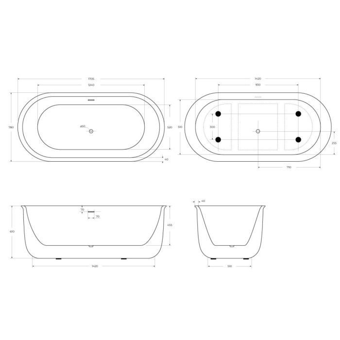 Акриловая ванна BelBagno 170х78 BB709-1700-780