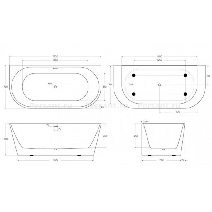 Акриловая ванна BelBagno 170х80 BB710-1700-800