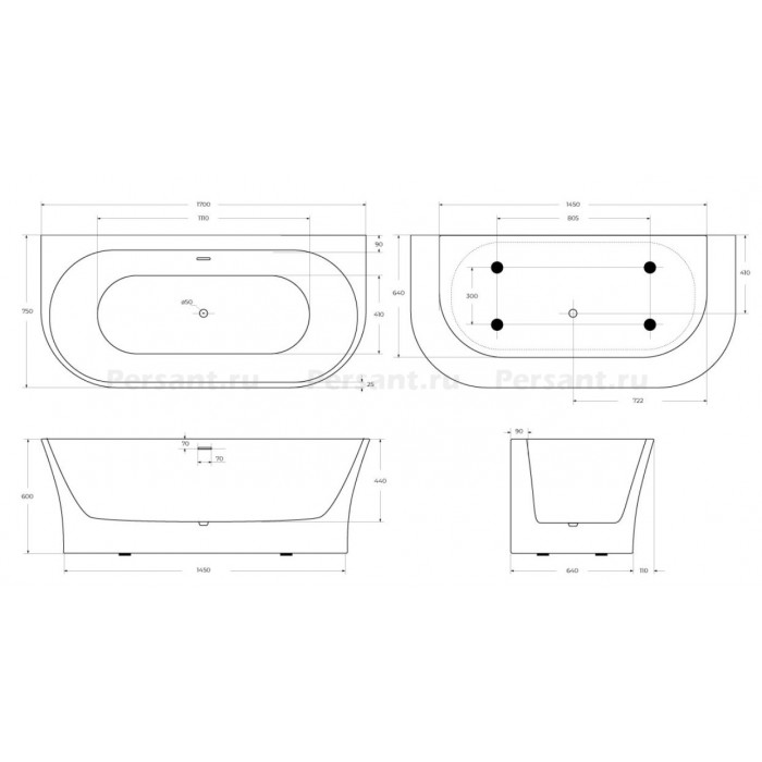 Акриловая ванна BelBagno 170х75 BB711-1700-750