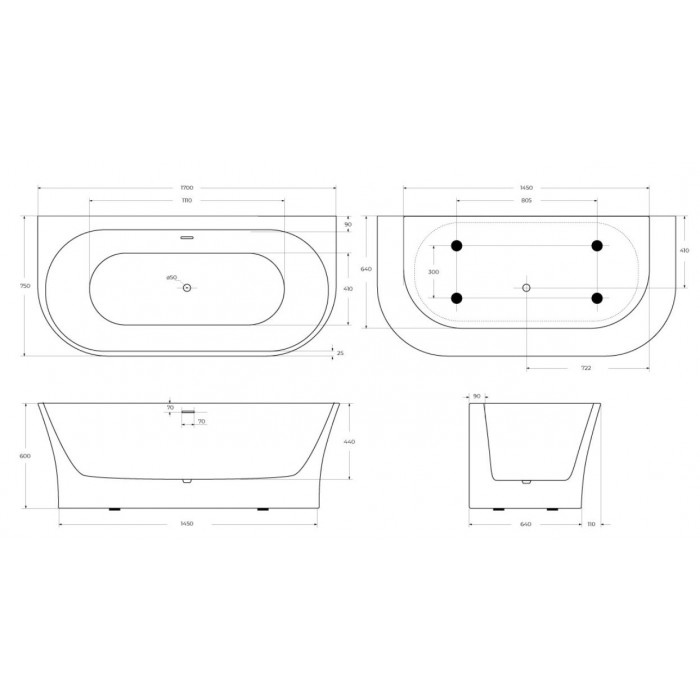 Акриловая ванна BelBagno 170х75 BB711-1700-750