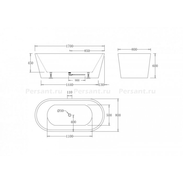 Акриловая ванна BelBagno 170х75 BB71-1700-W0