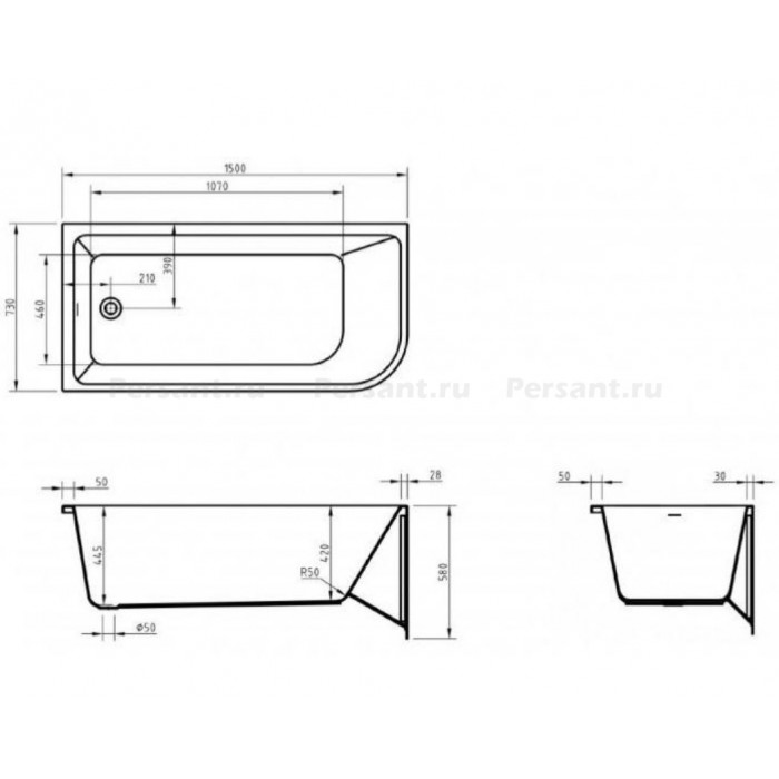 Акриловая ванна BelBagno 150х73 BB712-1500-730-L левосторонняя