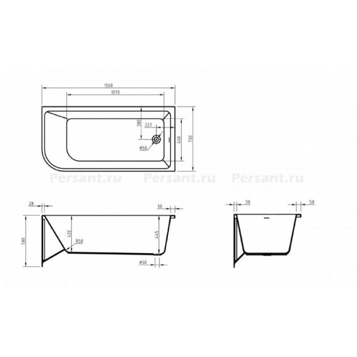Акриловая ванна BelBagno 150х73 BB712-1500-730-R правосторонняя