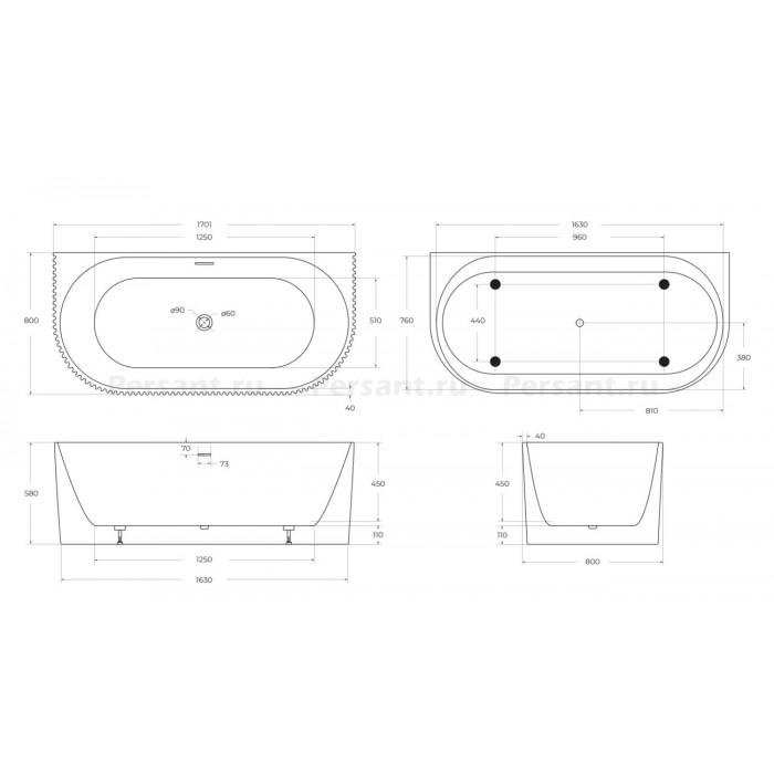 Акриловая ванна BelBagno 170х80 BB713-1700-800