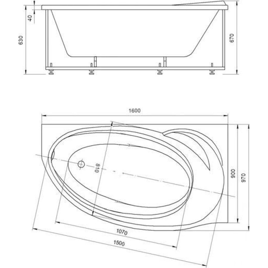 Акриловая ванна Aquatek Бетта 160х97 BET160-0000026 (правая, без гидромассажа, с фронтальным экраном)