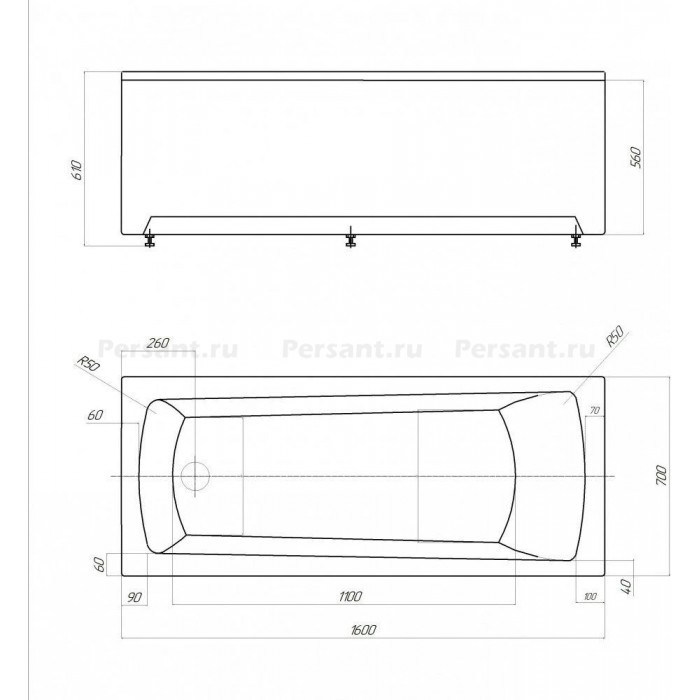 Акриловая ванна Aquatek Либра NEW 160x70 LIB160N-0000003 с фронтальным экраном, слив слева