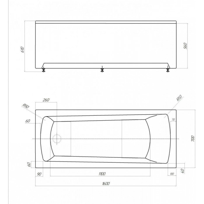 Акриловая ванна Aquatek Либра NEW 160x70 LIB160N-0000003 с фронтальным экраном (слив слева)