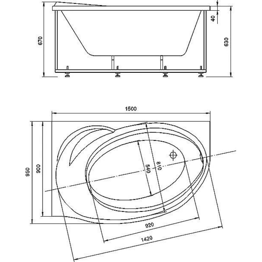 Акриловая ванна Aquatek Бетта 150х95 BET150-0000067 (левая, без гидромассажа, с фронтальным экраном)
