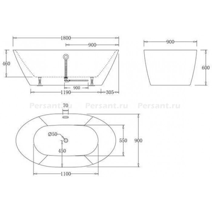 Акриловая ванна BelBagno 180х90 BB68-1800