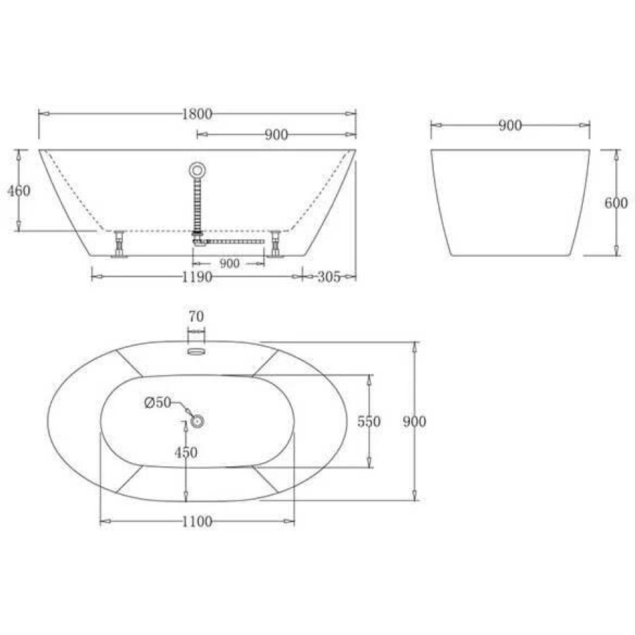 Акриловая ванна BelBagno 180х90 BB68-1800