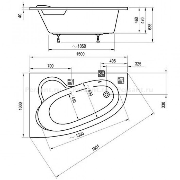 Акриловая ванна 150x100 Ravak Asymmetric C441000000 L белая