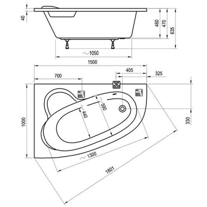 Акриловая ванна 150x100 Ravak Asymmetric C441000000 L белая