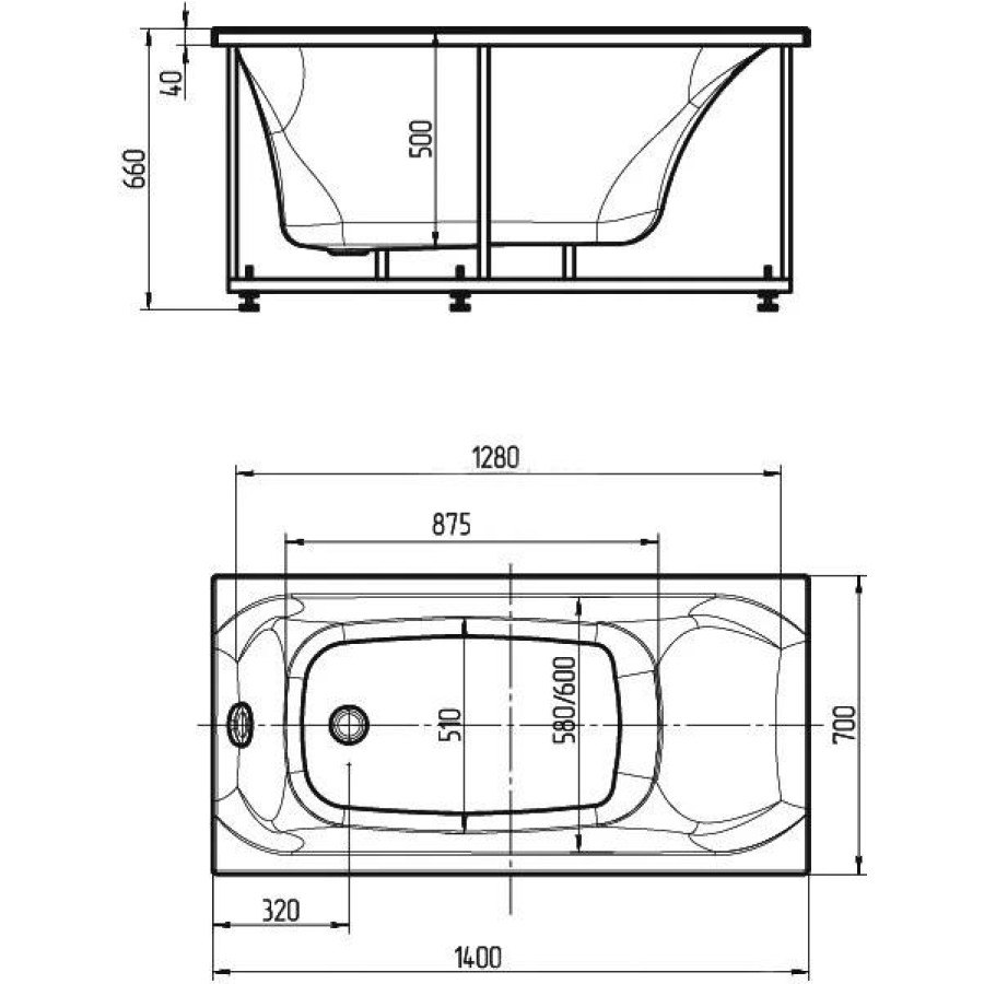 Акриловая ванна Aquatek Альфа 140x70 ALF140-0000019 с фронтальным экраном, слив слева, без гидромассажа