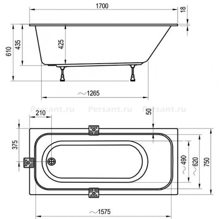 Акриловая ванна 170х75 Ravak Chrome Slim C741300000 белая
