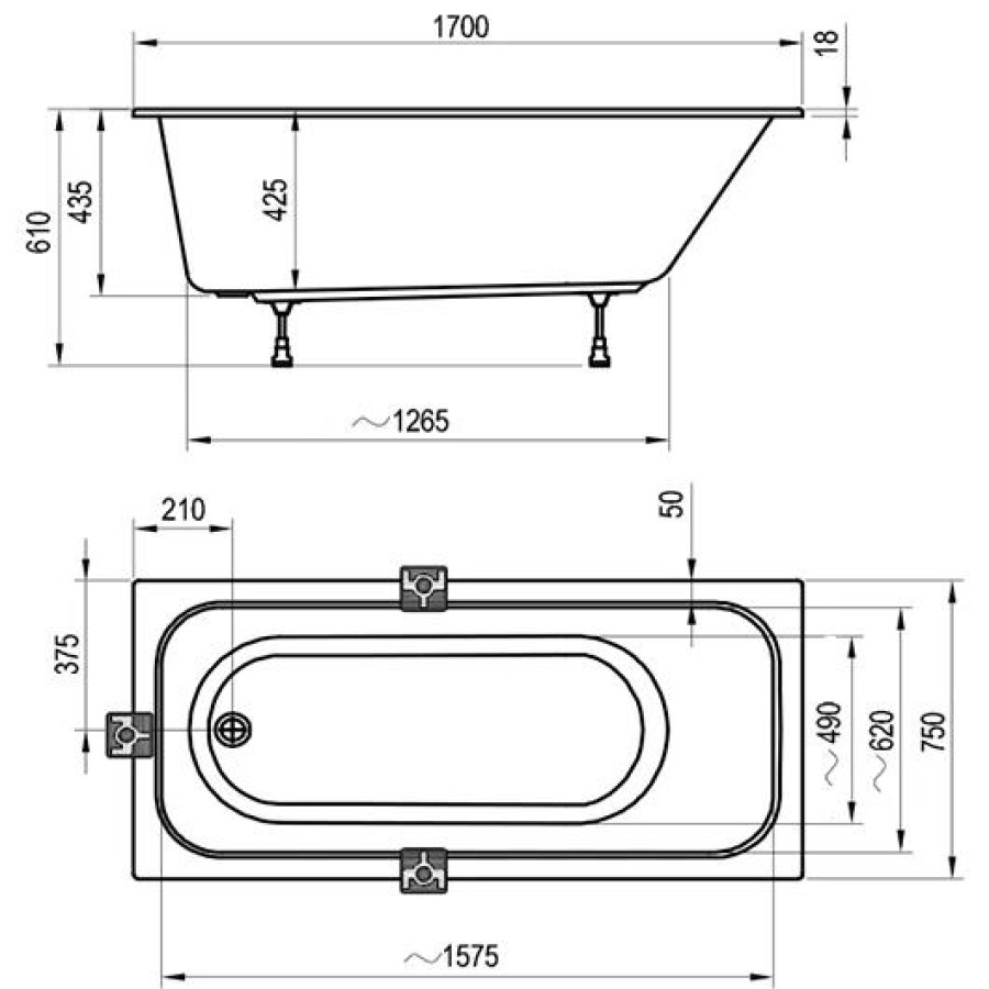 Акриловая ванна 170х75 Ravak Chrome Slim C741300000 белая