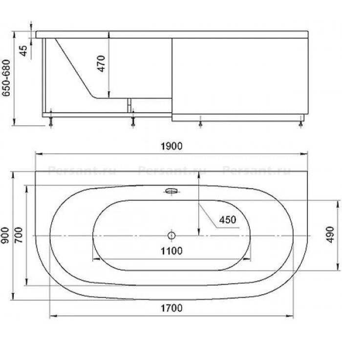 Акриловая ванна Aquatek Морфей 190х90 MOR190-0000006 без фронтального экрана