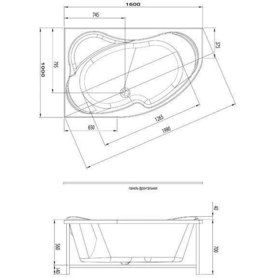 Акриловая ванна Aquanet Capri 160x100 L 00205476