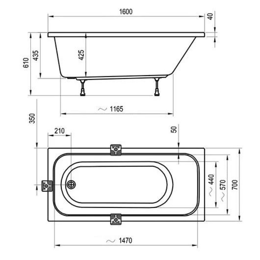 Акриловая ванна 160х70 Ravak Chrome C731000000 белая