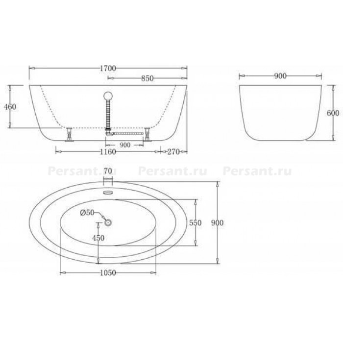 Акриловая ванна BelBagno 170х90 BB67-1700