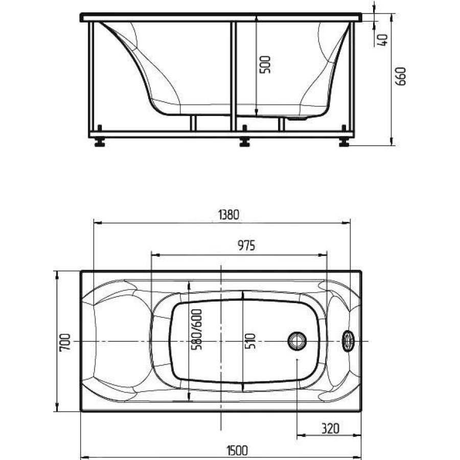 Акриловая ванна Aquatek Альфа 150 ALF150-0000043 без гидромассажа, с фронтальным экраном (слив справа)