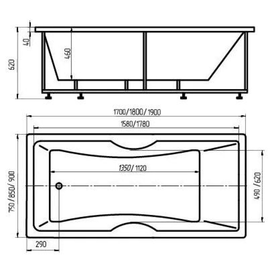 Акриловая ванна Aquatek Феникс 180x85 FEN180-0000043 с фронтальным экраном (вклеенный каркас, слив слева)