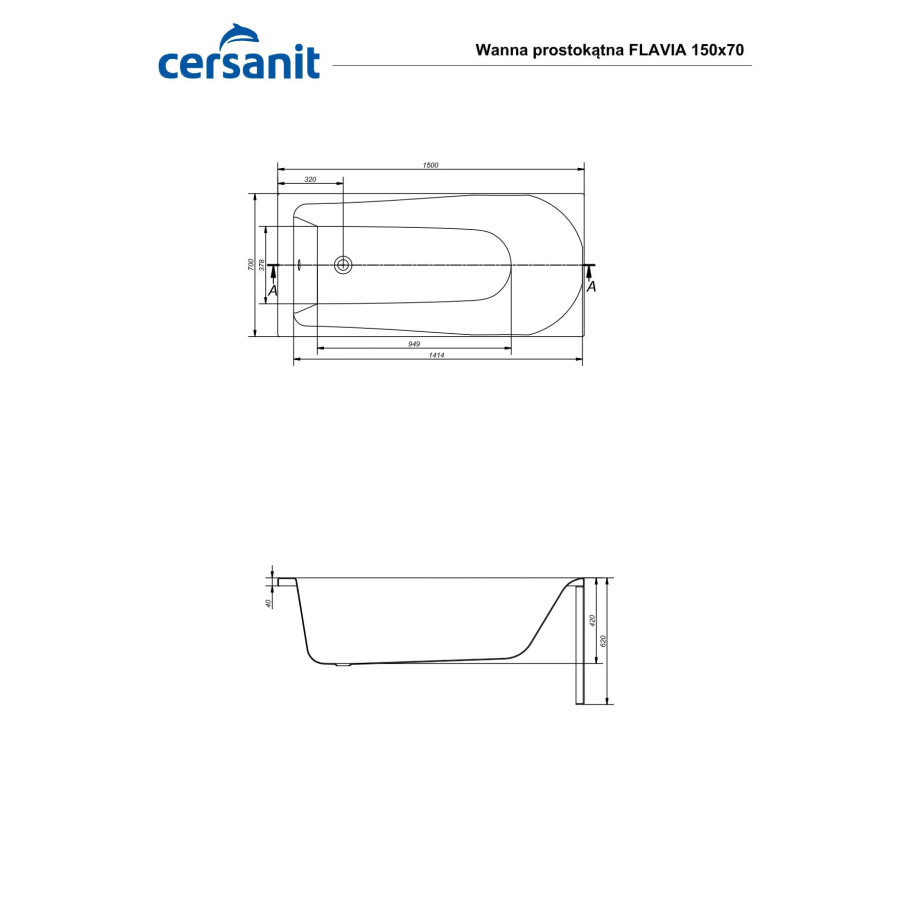 Акриловая ванна Cersanit Flavia 150x70 прямоугольная (P-WP-FLAVIA*150NL)