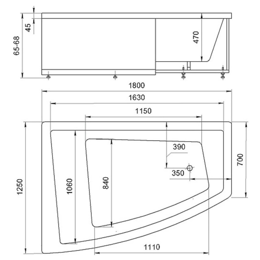 Акриловая ванна Aquatek Оракул 180x125 ORK180-0000014 правая, с гидромассажем (пневмоуправление), с фронтальным экраном