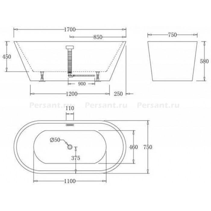 Акриловая ванна BelBagno 170x75 BB61-1700-W0