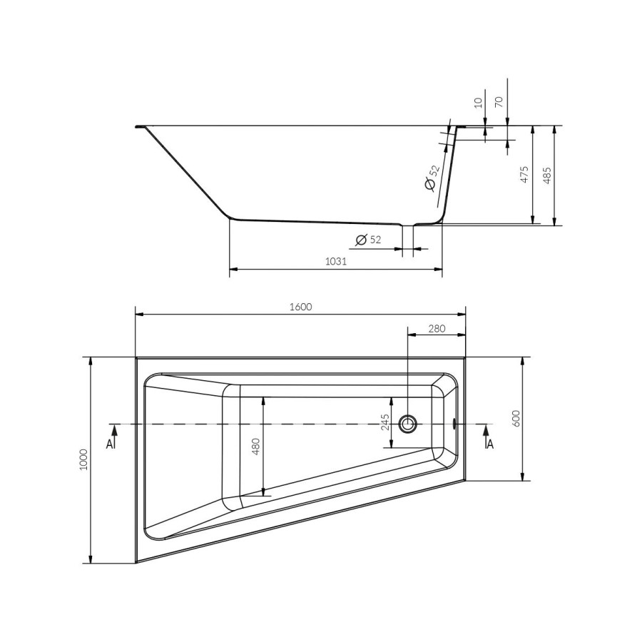 Акриловая ванна Cersanit Crea 160x100 асимметричная левосторонняя (P-WA-CREA*160-LNL)