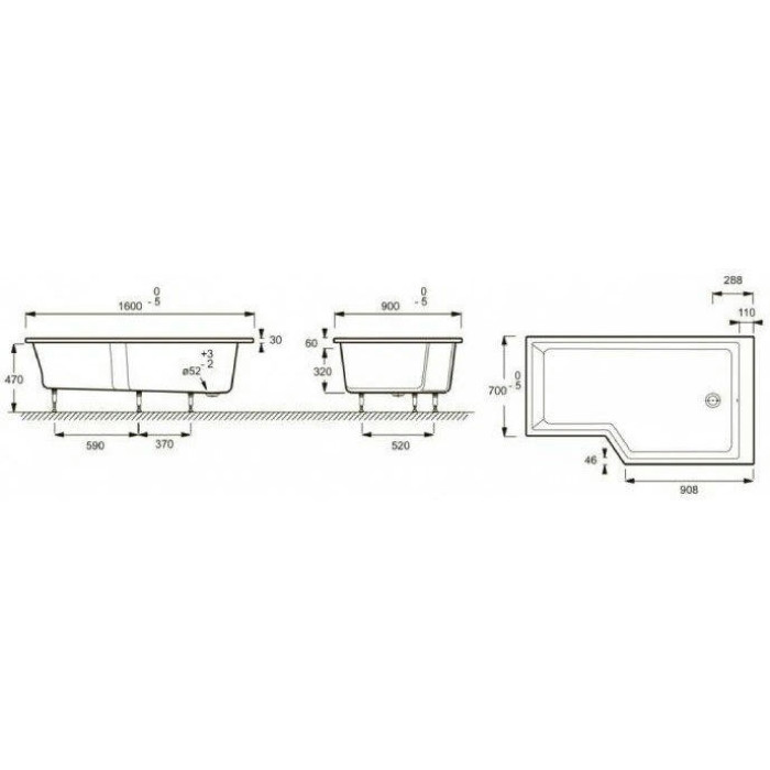 Акриловая ванна Jacob Delafon Bain Douche Neo 160x70 R E6D000R-00
