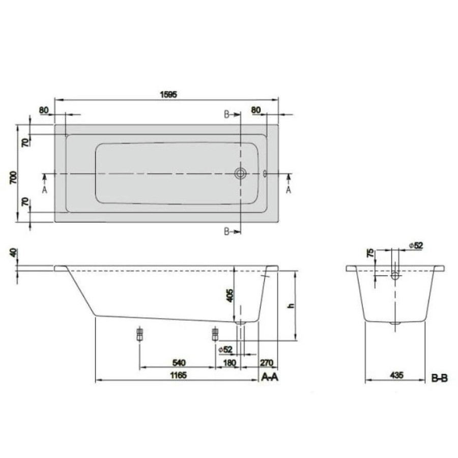 Акриловая ванна Villeroy & Boch Targa Plus Mono 160x70 UBA167NES2V01+U99740000 ножки в комплекте