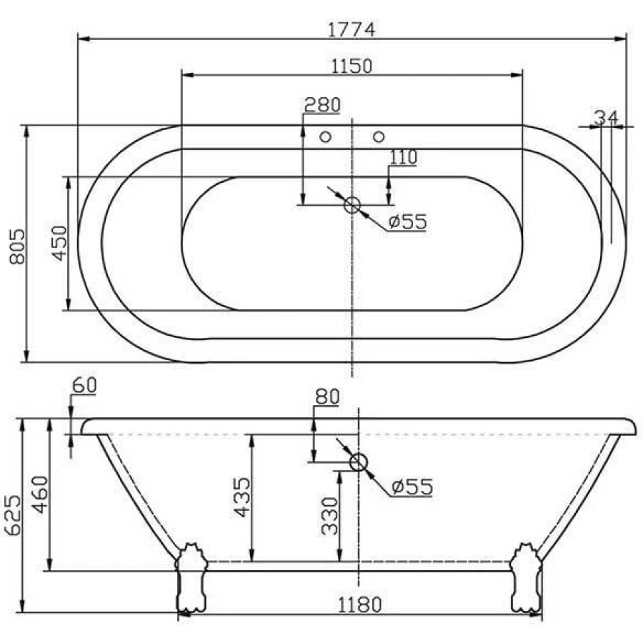 Акриловая ванна BelBagno 177х80 BB21