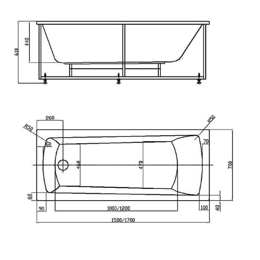 Акриловая ванна Aquatek Либра New 150х70 см LIB150N-0000003 на каркасе, с фр. экраном и слив-переливом, белая