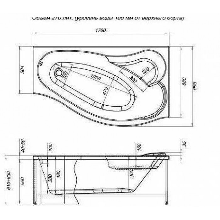 Акриловая ванна Aquanet Palma 170x90 R 00205537