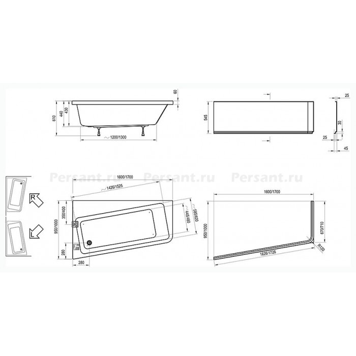 Акриловая ванна 170х100 Ravak 10° C821000000 R белая