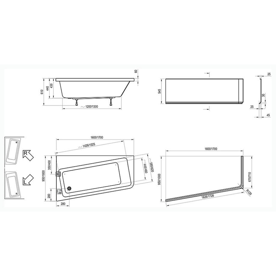 Акриловая ванна 170х100 Ravak 10° C821000000 R белая