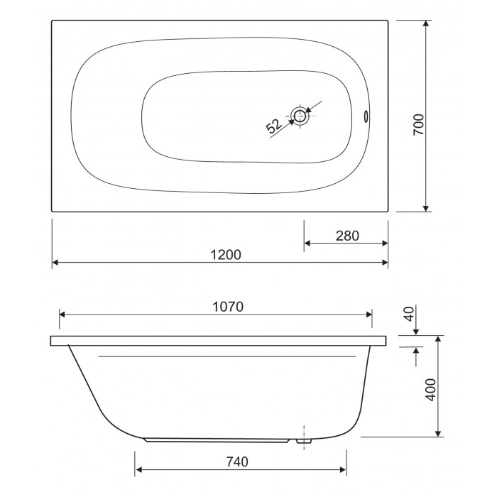 Акриловая ванна Cezares Eco 120x70 ECO-120-70-40-W37 белая