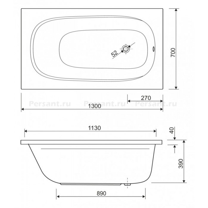 Акриловая ванна Cezares Eco 130x70 ECO-130-70-40-W37 белая