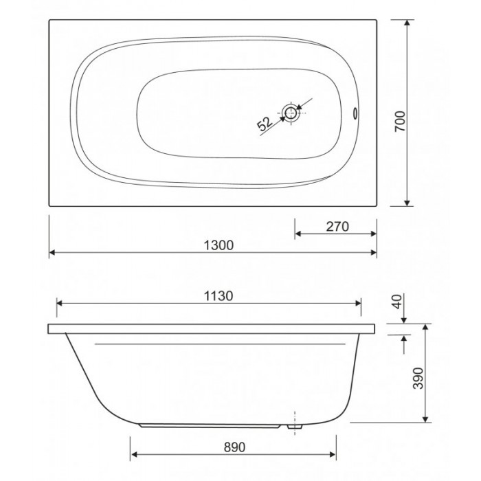Акриловая ванна Cezares Eco 130x70 ECO-130-70-40-W37 белая