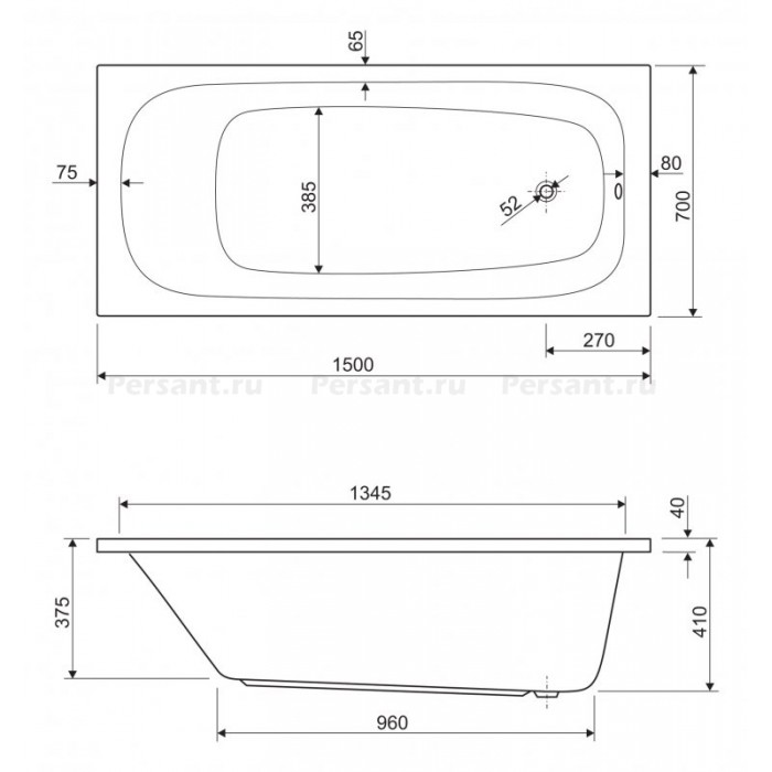 Акриловая ванна Cezares Eco 150x70 ECO-150-70-41-W37 белая