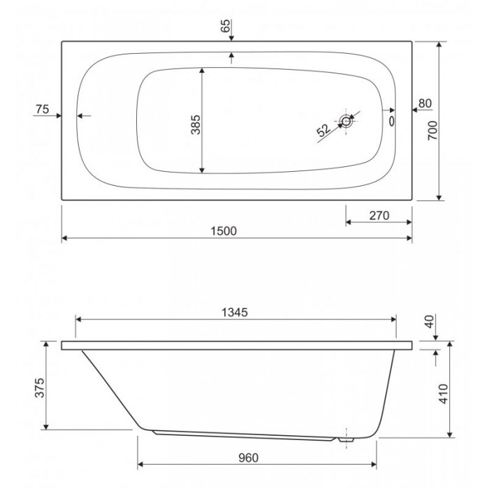 Акриловая ванна Cezares Eco 150x70 ECO-150-70-41-W37 белая