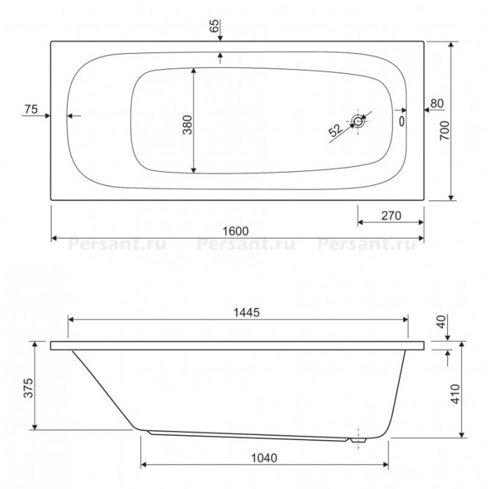 Акриловая ванна Cezares Eco 160x70 ECO-160-70-41-W37 белая