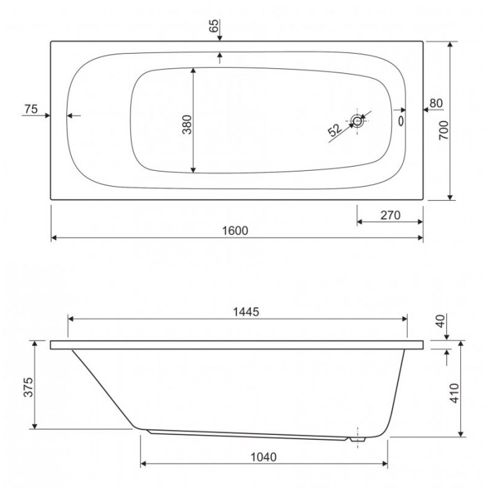 Акриловая ванна Cezares Eco 160x70 ECO-160-70-41-W37 белая