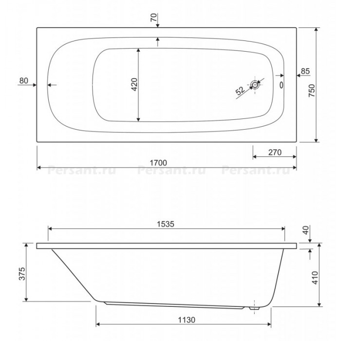Акриловая ванна Cezares Eco 170x75 ECO-170-75-41-W37 белая