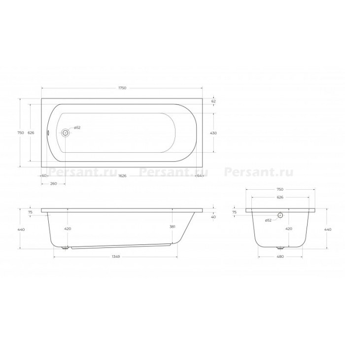 Акриловая ванна Cezares Eco 175x75 ECO-175-75-41-W37 белая