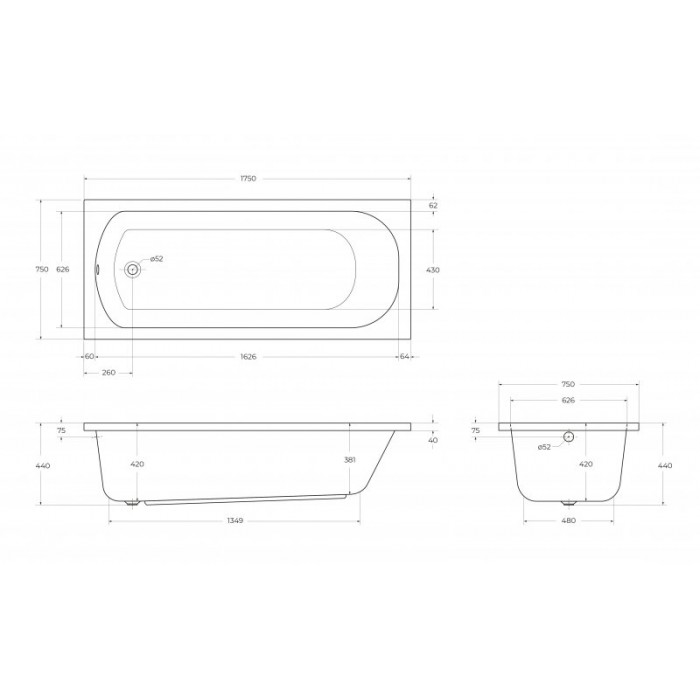 Акриловая ванна Cezares Eco 175x75 ECO-175-75-41-W37 белая