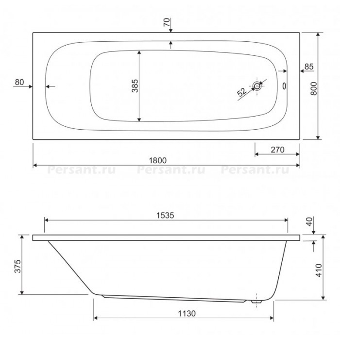 Акриловая ванна Cezares Eco 180x80 ECO-180-80-41-W37 белая