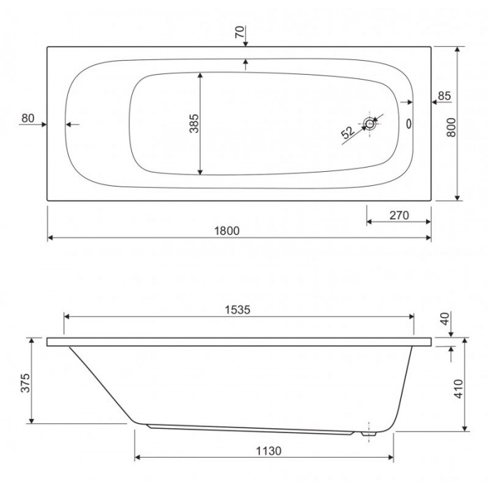 Акриловая ванна Cezares Eco 180x80 ECO-180-80-41-W37 белая