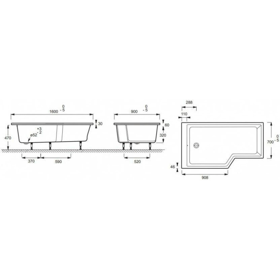 Акриловая ванна Jacob Delafon Bain Douche Neo 160x90 L E6D000L-00